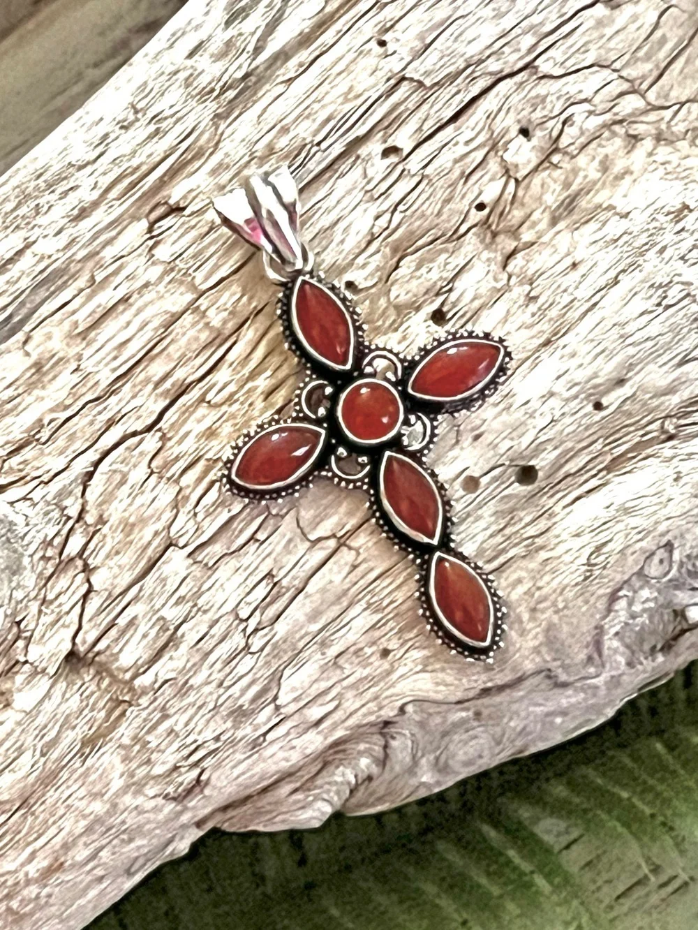 Dainty Carnelian Gemstone 925 Silver Cross 2” Pendant